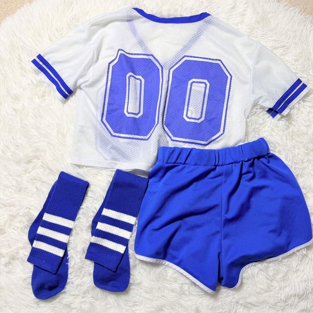 Women's Football Player Costume XS 3 Piece Jersey Shorts Knee High Socks - Picture 2 of 10
